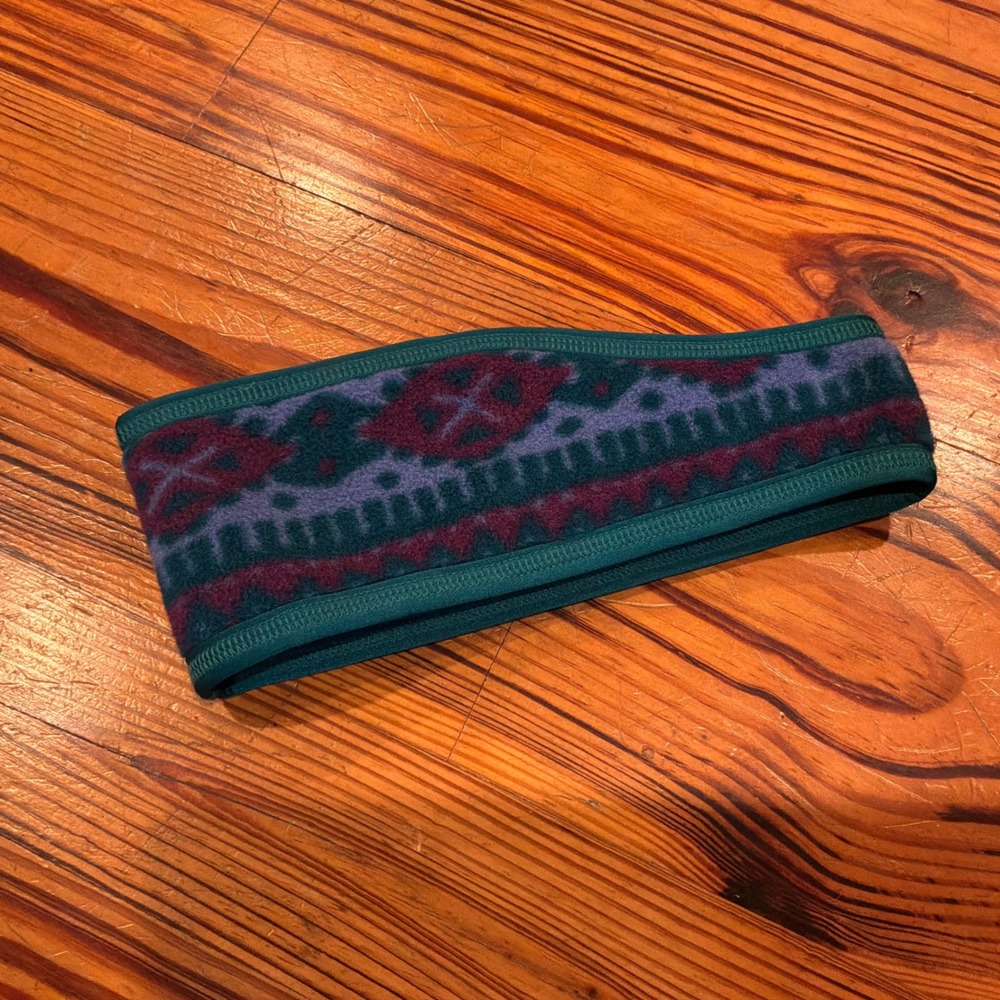 VTG 90s Y2K LL Bean Fleece Headband Teal Purple Aztec Geometric Ear Warmer USA